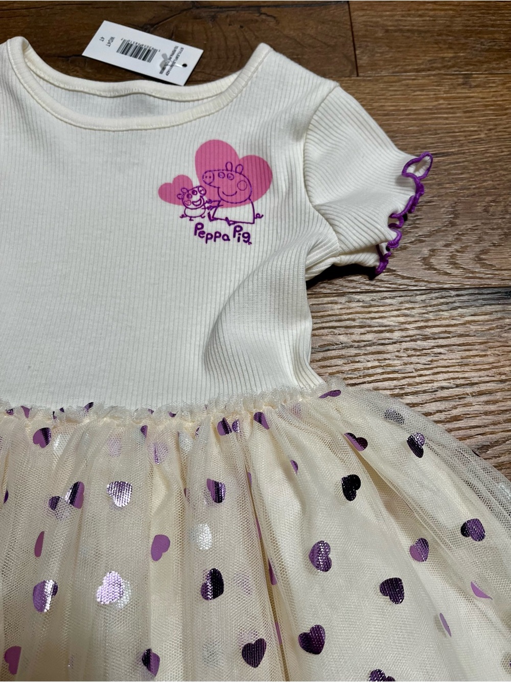 Peppa Pig Tutu Dress Metallic Purple Hearts - Picture 2 of 5
